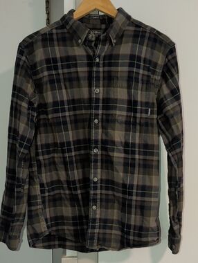 Eddie Bauer Men's Plaid Button-Down Shirt in Dark Green and Navy